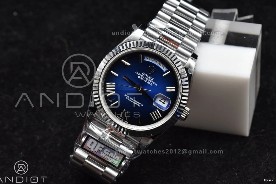 904L A2836 (Gain DayDate Dial SS Weight) President 40 V4 on Black Best Edition Steel Bracelet Blue QF 0503